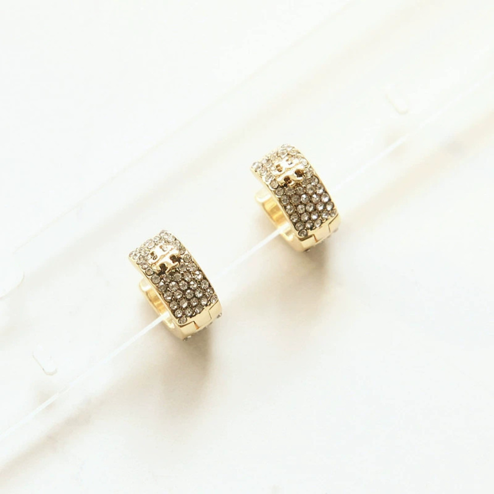 Tory Burch Gold Full Diamond Pave Hoop Earrings